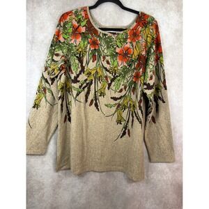 NWOT SIMONTON Says Women's Floral Print Long Sleeve Top Size Large Brown
